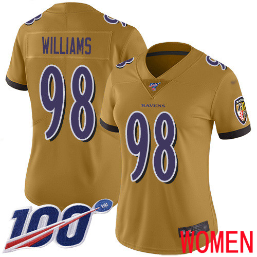 Baltimore Ravens Limited Gold Women Brandon Williams Jersey NFL Football 98 100th Season Inverted Legend